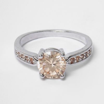 White and peach gem silver ring